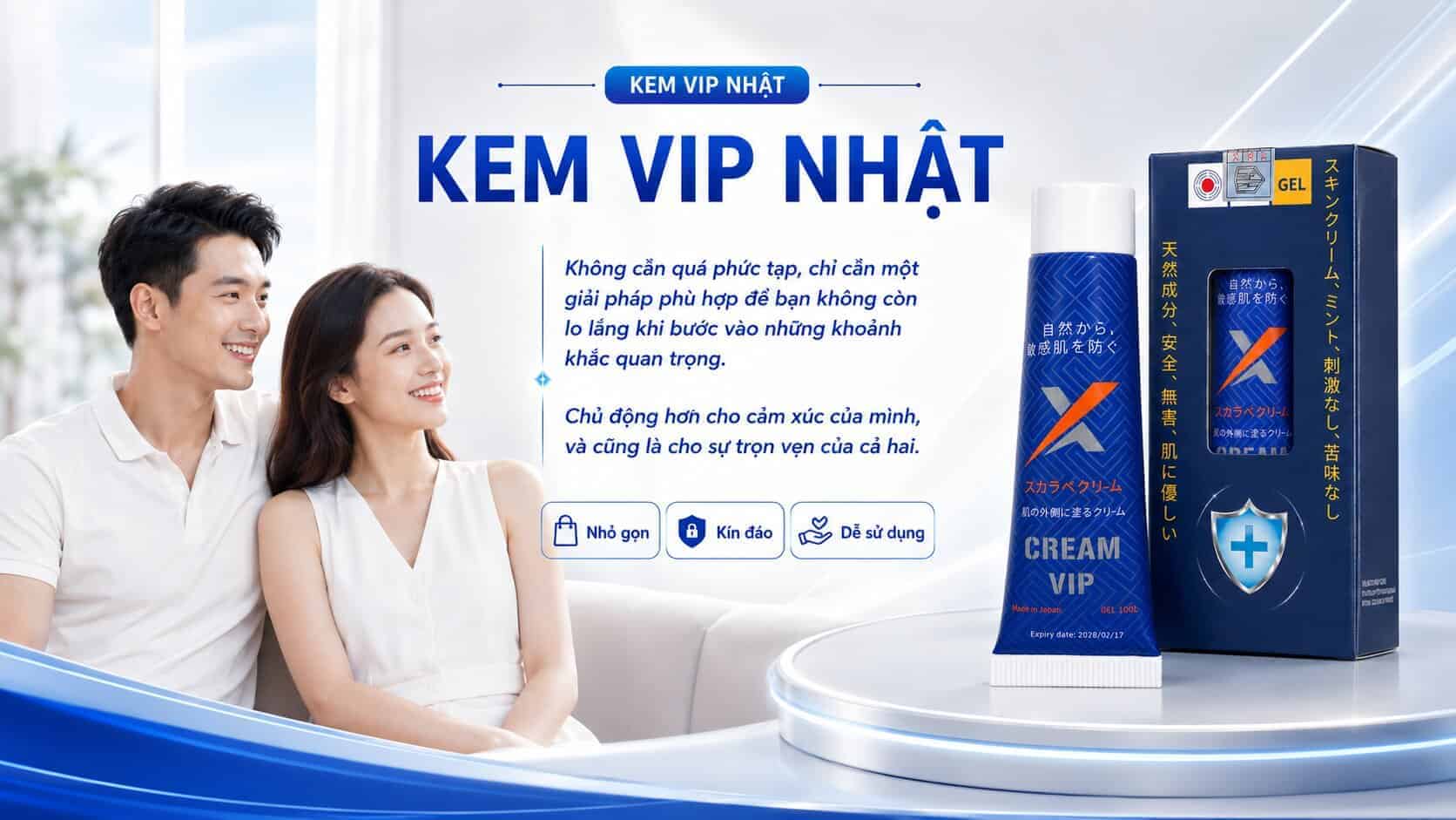Kem Vip Nhật - tuýp kem bôi kéo dài thời gian, dạng tuýp nhựa mẫu chuẩn