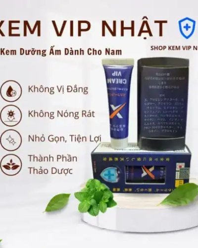 Kem Vip Nhật Bản chính hãng – Đồ họa Kem Vip Nhật, tuýp xanh và hộp, liệt kê công dụng