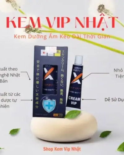 Kem Vip Nhật Bản chính hãng – Đồ họa hộp và tuýp Cream Vip, nêu công nghệ Nhật thảo dược