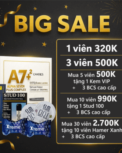 Kẹo sâm A7 Mỹ vị chanh chính hãng – banner BIG SALE giá combo kẹo A7 và Stud 100