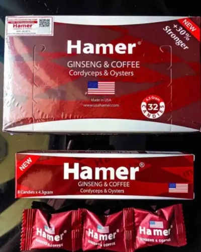 Kẹo sâm Hamer Đỏ Mỹ chính hãng – Hộp lớn hộp nhỏ Hamer đỏ và viên kẹo