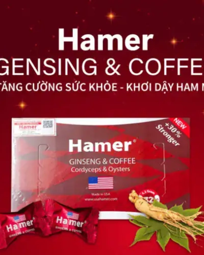 Kẹo sâm Hamer Đỏ Mỹ chính hãng – Banner đỏ hộp Hamer củ sâm và viên kẹo