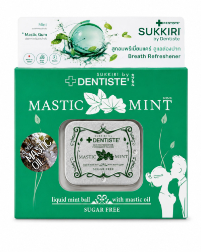 Vỏ hộp giấy kẹo Sukkiri by Dentiste Mastic Mint bản 2026 mặt trước
