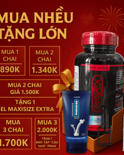 Viên uống Maxzex Nga tăng kích thước dương vật – Banner combo giá chai Maxzex kèm gel và máy tập