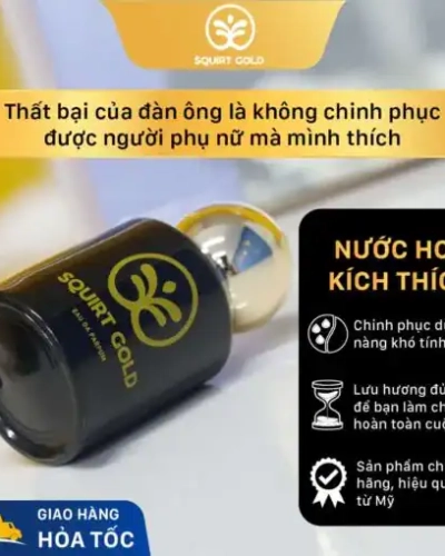 Nước hoa kích dục nữ Squirt Gold chính hãng – chai Squirt Gold nằm ngang nêu công dụng