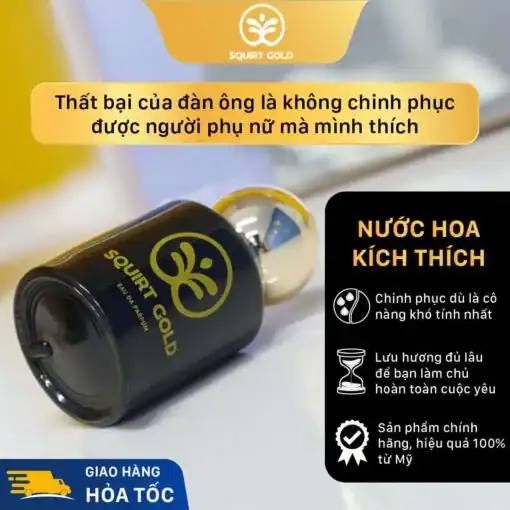 Nước hoa kích dục nữ Squirt Gold chính hãng – chai Squirt Gold nằm ngang nêu công dụng
