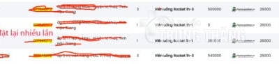 Viên uống Rocket 1h USA hỗ trợ cương cứng – ảnh chụp danh sách đơn hàng, chữ đỏ khách đặt lại nhiều lần