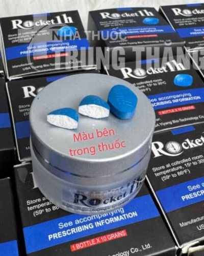Viên uống Rocket 1h USA hỗ trợ cương cứng – hủ bạc nắp mở để ba viên xanh trắng, chữ đỏ màu viên