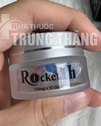 Viên uống Rocket 1h USA hỗ trợ cương cứng – tay cầm hủ thủy tinh mờ bạc Rocket 1h nền lông trắng