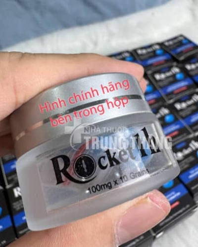 Viên uống Rocket 1h USA hỗ trợ cương cứng – tay cầm hủ thủy tinh bạc Rocket 1h, chữ đỏ chú thích chính hãng