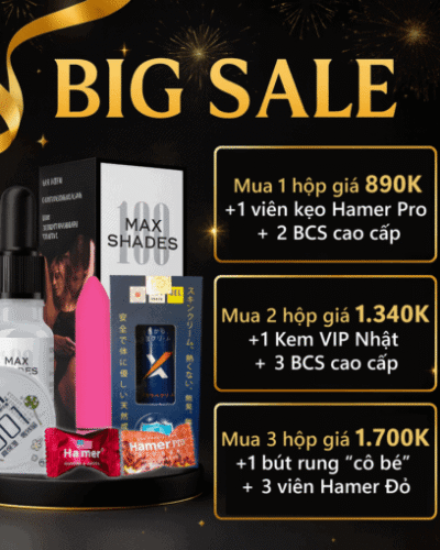 Thuốc kích dục nữ Maxshades chính hãng – Banner Big Sale nền đen, lọ Max Shades và quà tặng, combo giá
