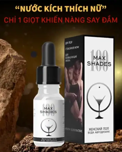 Thuốc kích dục nữ Maxshades chính hãng – Lọ và hộp Max Shades trên đá, tiêu đề nước kích thích nữ