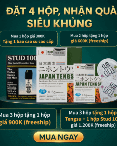 Viên uống Tengsu Japan chính hãng Nhật Bản – banner đặt 4 hộp tặng quà, hộp Stud 100 và Tengsu