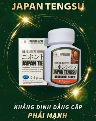 Viên uống Tengsu Japan chính hãng Nhật Bản – hộp và lọ Japan Tengsu nền xanh lá ánh vàng