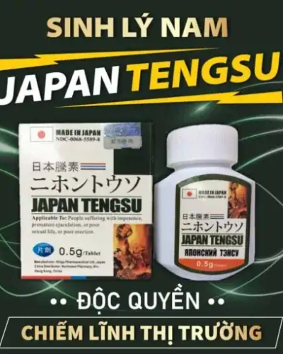 Viên uống Tengsu Japan chính hãng Nhật Bản – hộp và lọ Japan Tengsu nền xanh đậm, chữ vàng