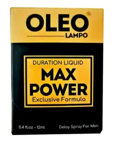 Xịt kéo dài thời gian Oleo Lampo Max Power 12ml – Mặt trước hộp Oleo Max Power vàng đen
