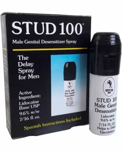 Xịt kéo dài thời gian quan hệ Stud 100 chính hãng – Hộp và chai xịt Stud 100 nền trắng