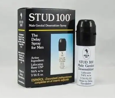 Xịt kéo dài thời gian quan hệ Stud 100 chính hãng – Hộp và chai xịt Stud 100 nền trắng