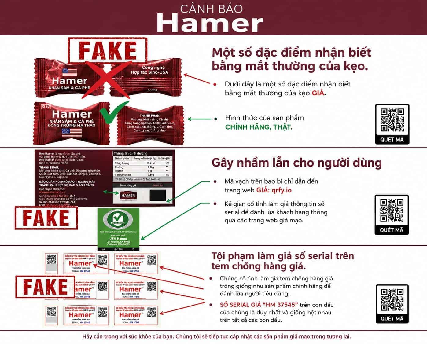 Cảnh báo serial giả và web giả Hamer