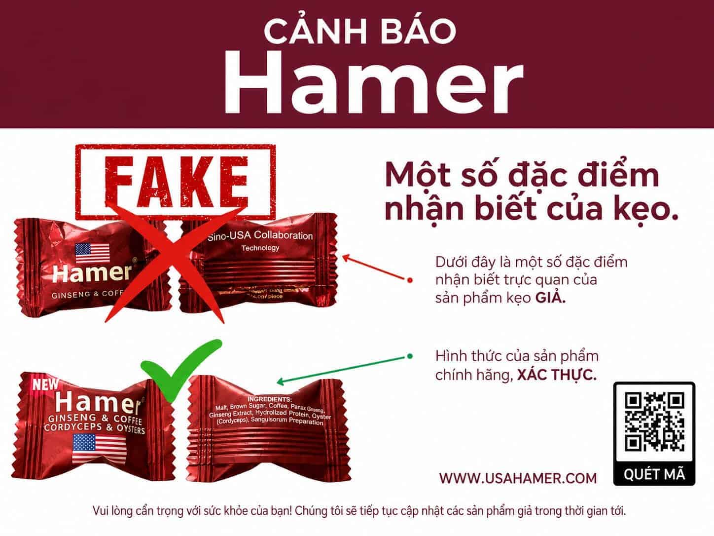Phân biệt viên kẹo Hamer thật và giả