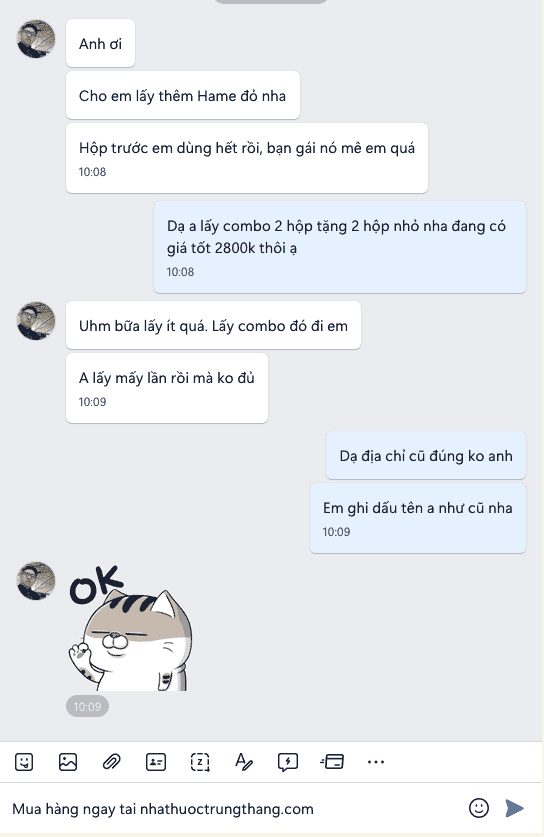 Tin nhắn Zalo khách đặt lại