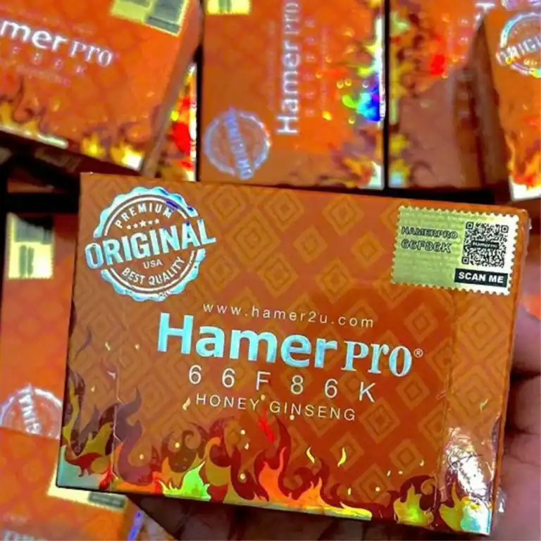 Kẹo sâm Hamer Pro Malaysia vị mật ong chính hãng – Tay cầm hộp Hamer Pro cam có tem QR ORIGINAL