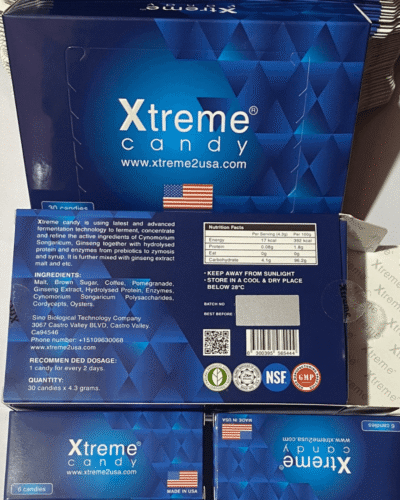 Kẹo sâm Hamer Xanh Xtremes Mỹ chính hãng – Mặt sau hộp Xtreme candy in thành phần