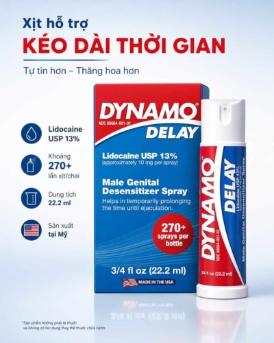 Chai xịt chống xuất tinh sớm Dynamo Delay từ Mỹ – Kéo dài thời gian quan hệ và tăng khoái cảm với 1 xịt