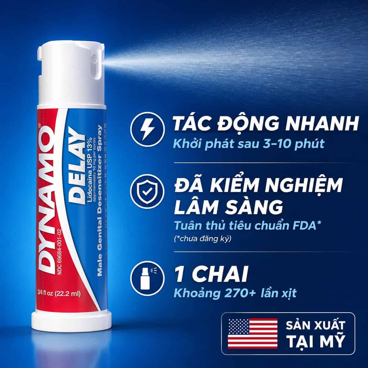 Dynamo Delay tác động nhanh 3-10 phút, công thức Lidocaine USP 13%