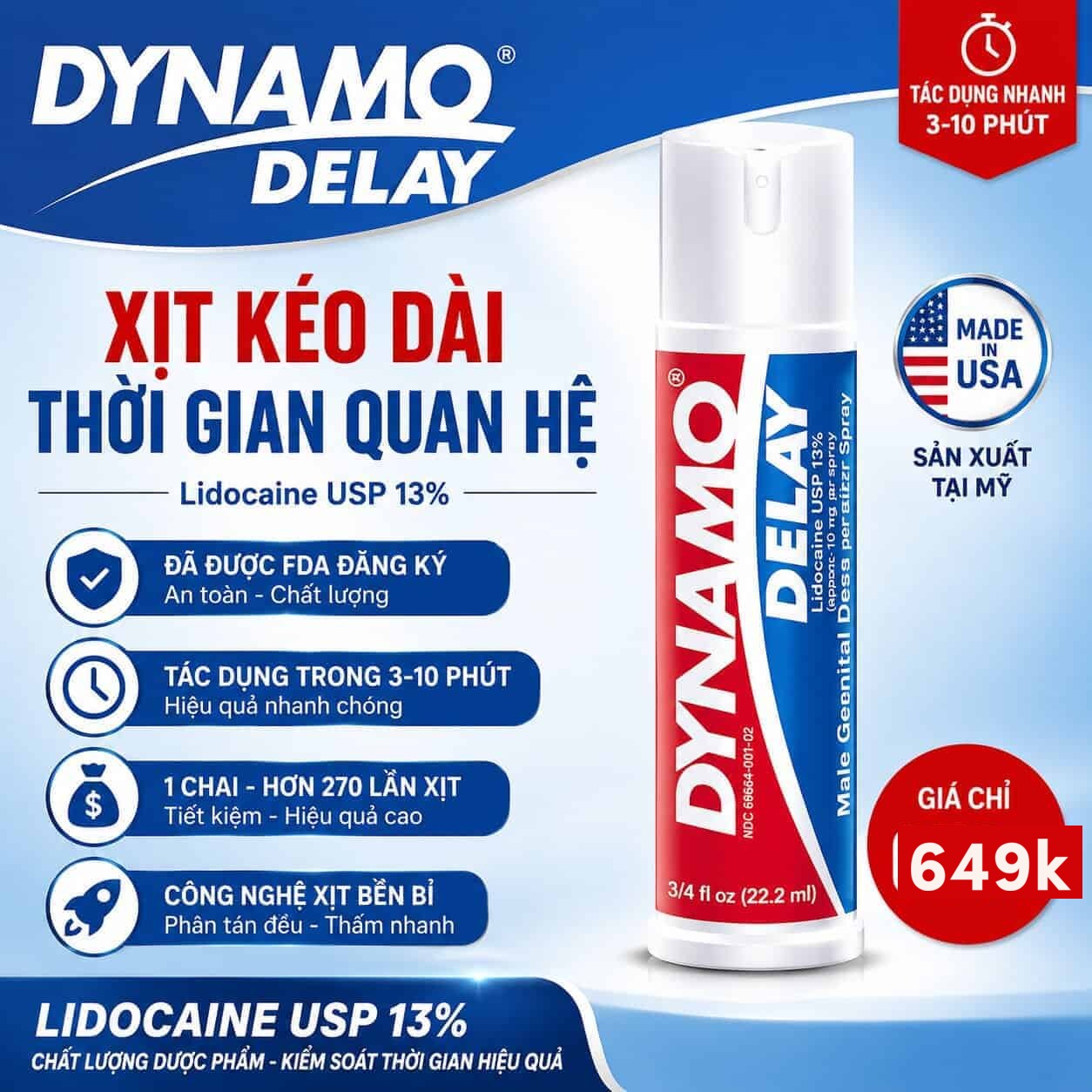 Chai xịt chống xuất tinh sớm Dynamo Delay từ Mỹ - Kéo dài thời gian quan hệ và tăng khoái cảm với 1 xịt - Ảnh 3