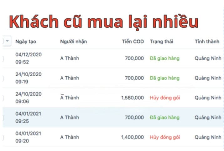 Đơn hàng khách cũ mua lại Love Mint
