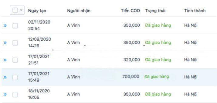 Bảng đơn hàng Love Mint