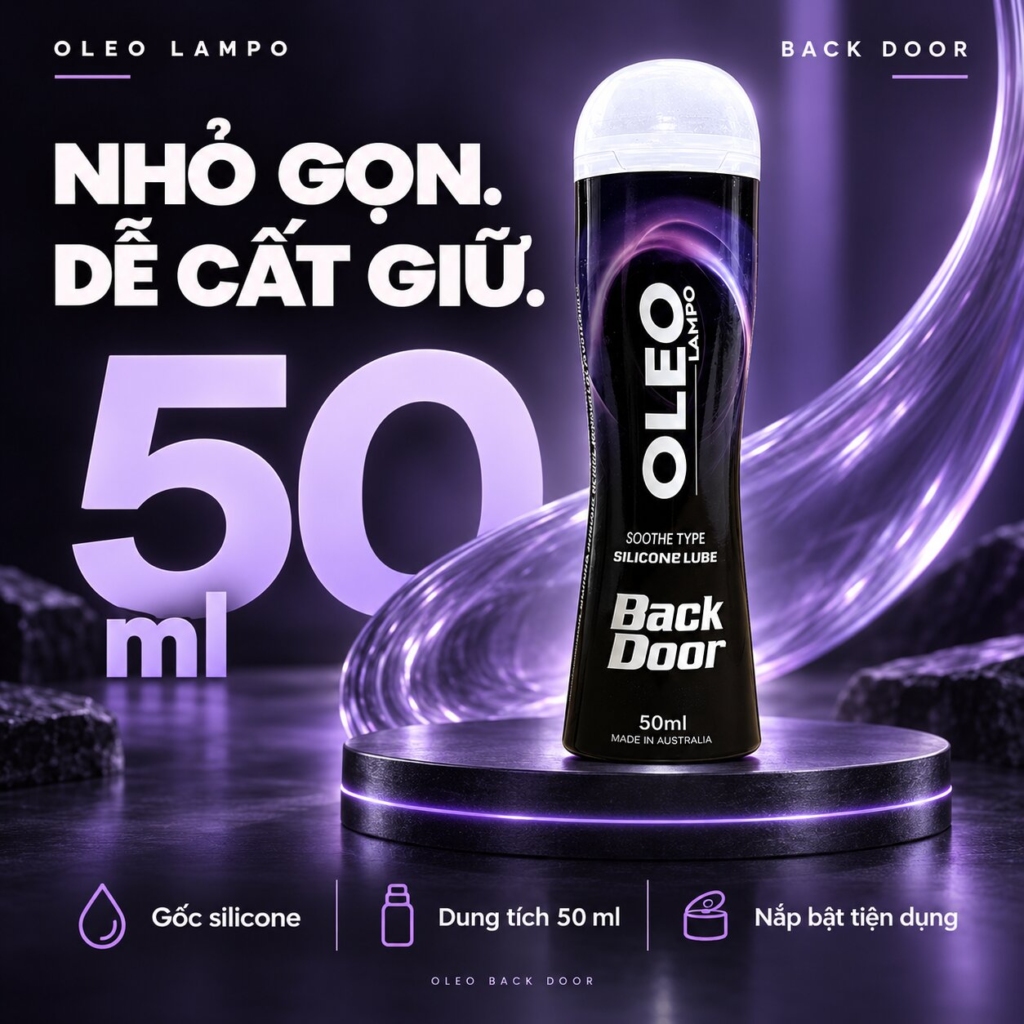 Chai Oleo Back Door 50ml nhỏ gọn, nắp bật tiện dụng
